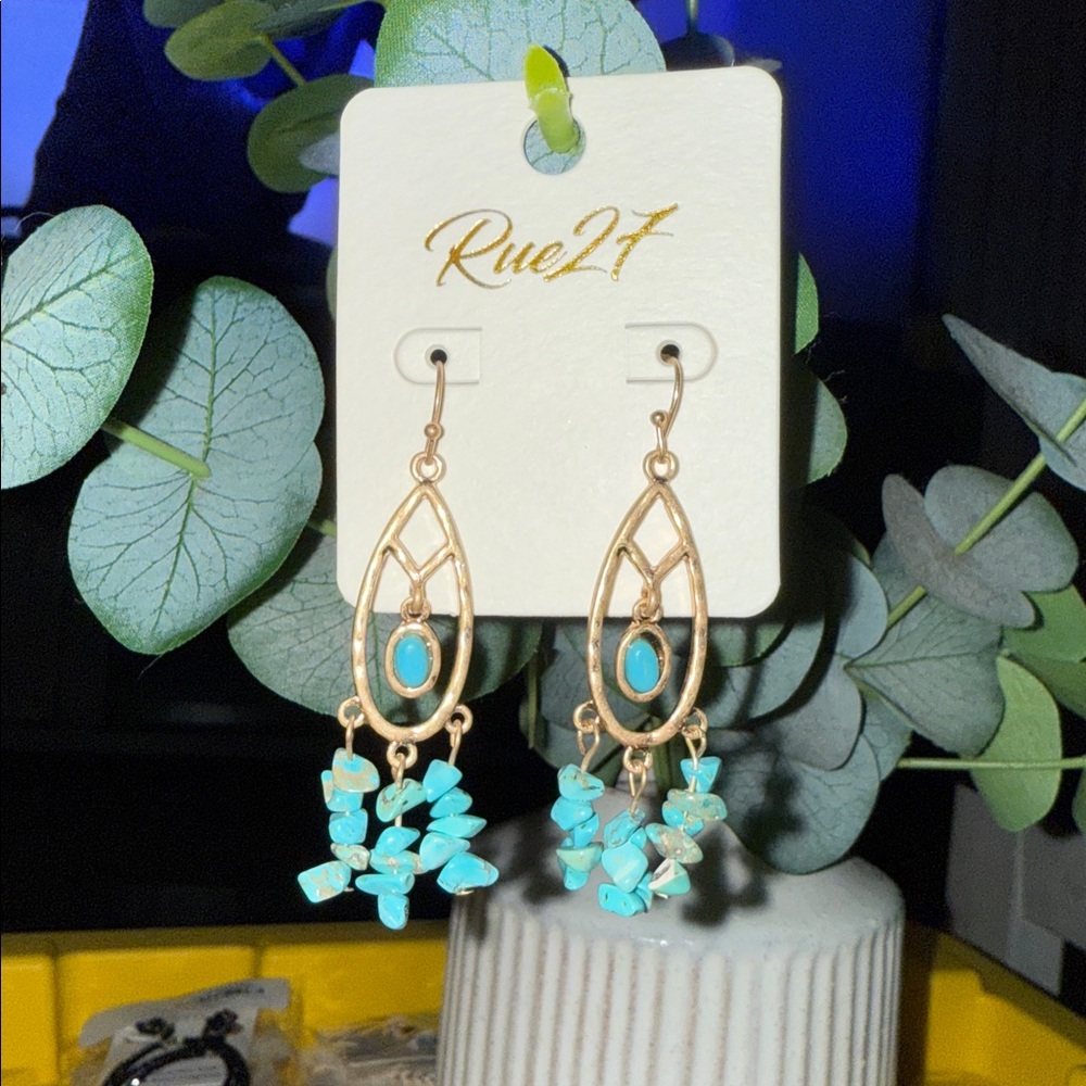 🆕🩵RUE 27: Turquoise Fringe Teardrop Dangle Earrings